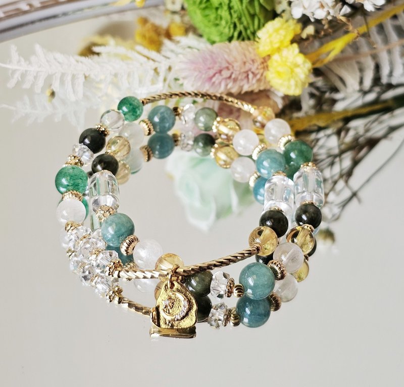 Huguang Streamside-double circle model/blue- Teal crystal/green hair crystal/citrine/white crystal/green strawberry crystal/white ghost - สร้อยข้อมือ - คริสตัล หลากหลายสี