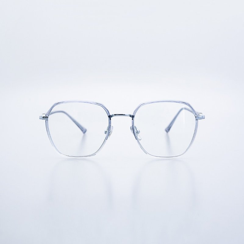 ASLLY Ice Dew Transparent Silver Polygonal Frame Blue Light Filter Glasses | Trapezoidal Frame Design - กรอบแว่นตา - โลหะ สีเงิน