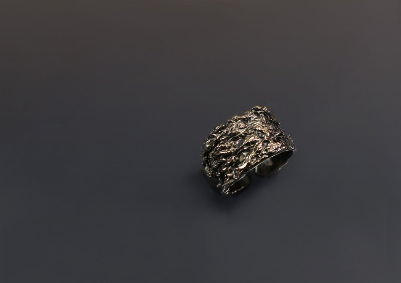 實物系列-黑麥草質感925銀開口戒 - 戒指 - 純銀 紅色