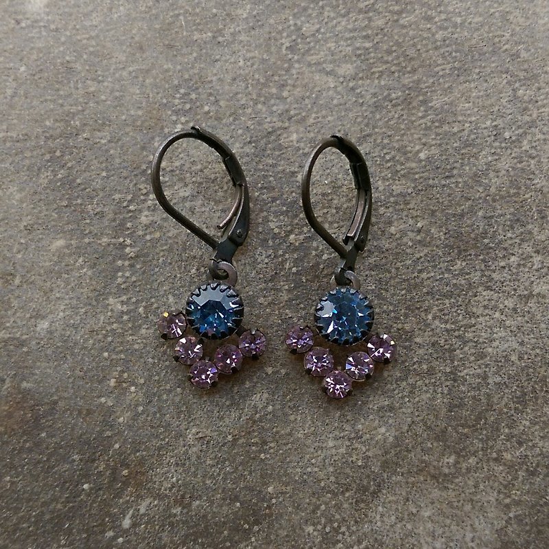 Vintage 紫藍Swarovski耳環 - 耳環/耳夾 - 寶石 