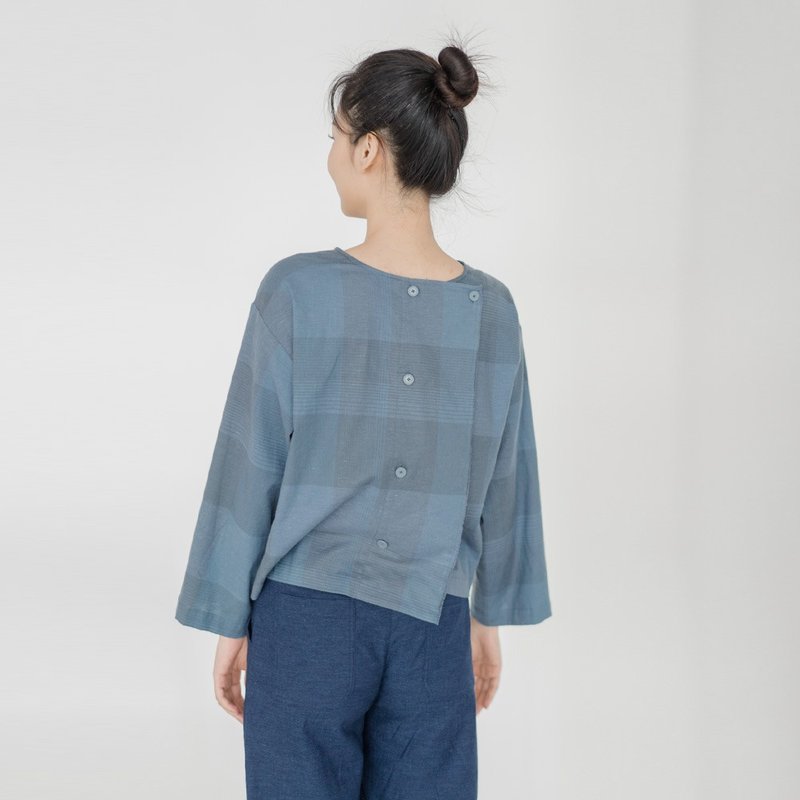 BUFU  hemp shirt on both sides SH190130 - Women's Shirts - Cotton & Hemp Blue