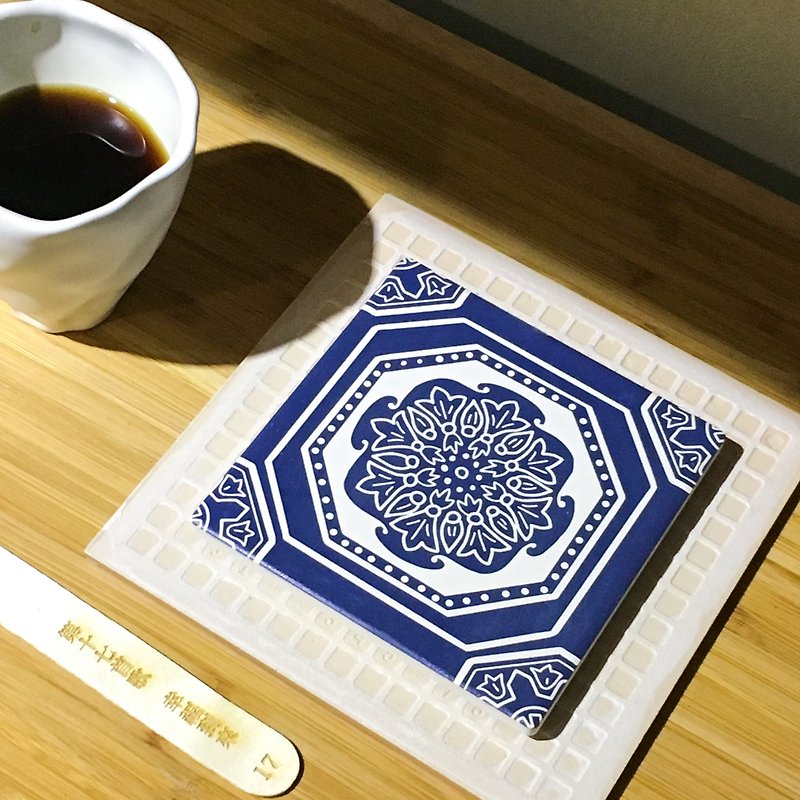 Taiwan Majolica Absorbent Tiles Coaster【Good fortune has arrived】 - Posters - Pottery Blue