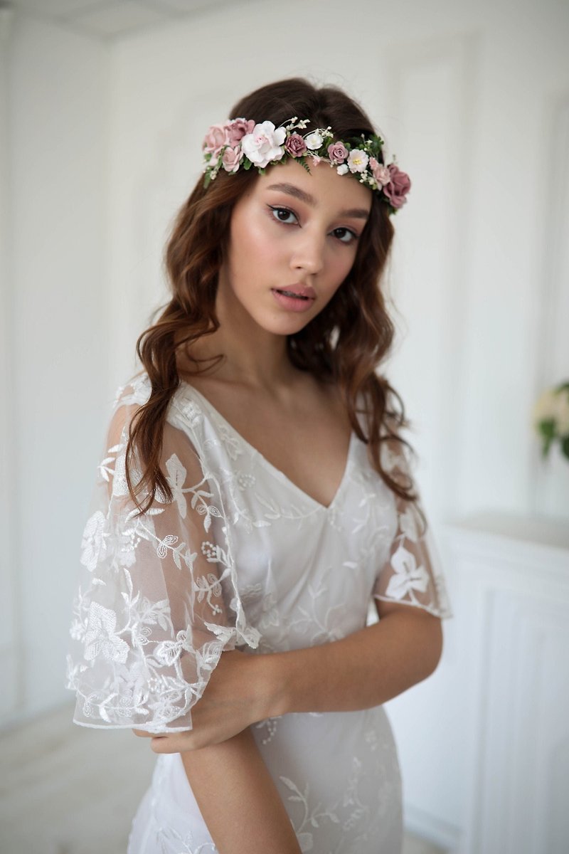 Flower crown, Dusty rose flower crown, Wedding flower crown, Bridal flower crown - Hair Accessories - Paper Pink