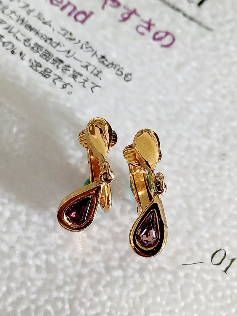 vintage jewelry  AVON  古董生日石系列 紫水晶 夾式耳環 - 耳環/耳夾/耳骨夾 - 其他金屬 