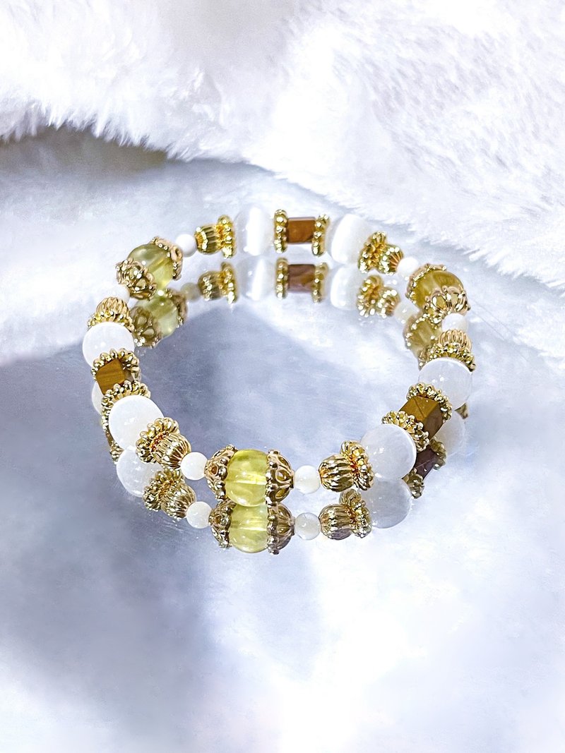 [Customizable] Citrine Translucent Gypsum Wood Grain Stone Stone| 14K Gold Filled Crystal Bracelet - Bracelets - Crystal Yellow