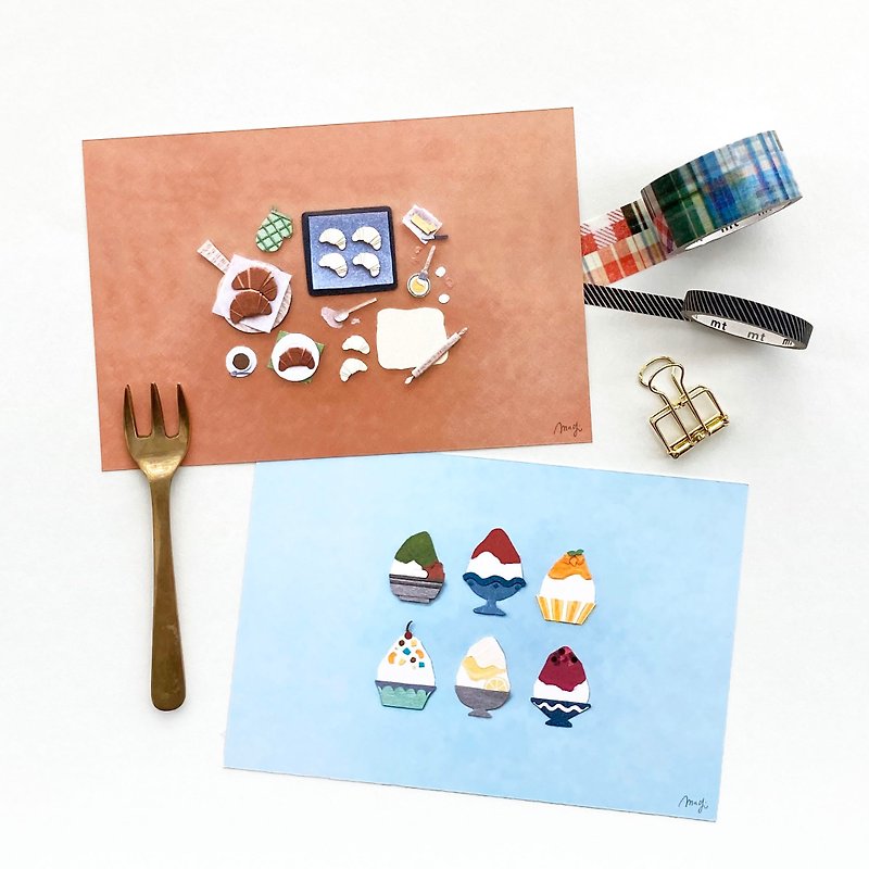 postcard ( croissant & shaved ice ) - Cards & Postcards - Paper 