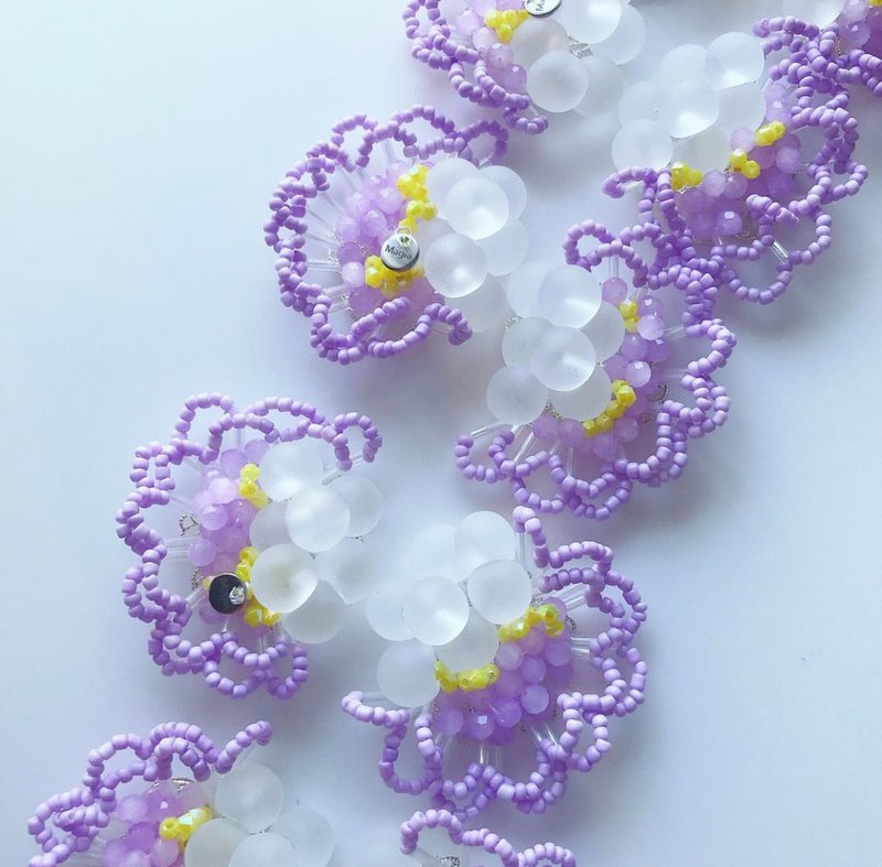 71023——miwaku—— Miwak—— Frill bead pierced earrings——m.Purple*Aurora - Earrings & Clip-ons - Glass Purple