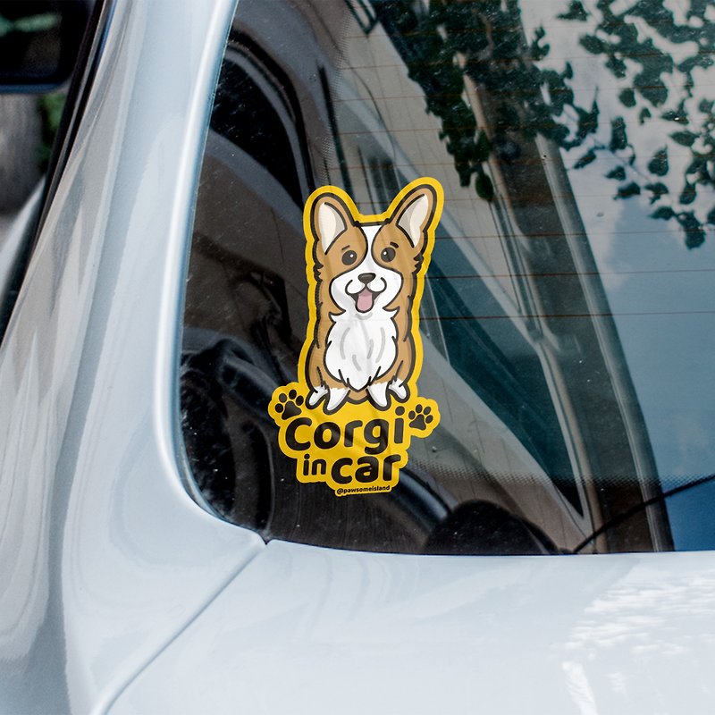 Corgi in car 哥基 柯基汽車貼紙 車內反貼 - 貼紙 - 防水材質 白色