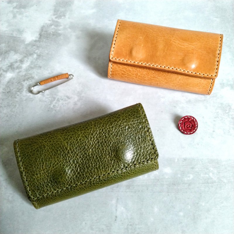 【免費刻字】義大利植鞣協會/油蠟皮/鑰匙包 - 鑰匙圈/鑰匙包 - 真皮 金色