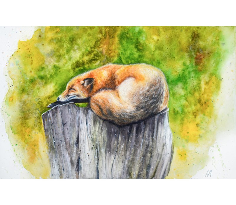 Fox Original Watercolor Painting Animal Home Wall Art Animalistic Artwork - โปสเตอร์ - กระดาษ หลากหลายสี