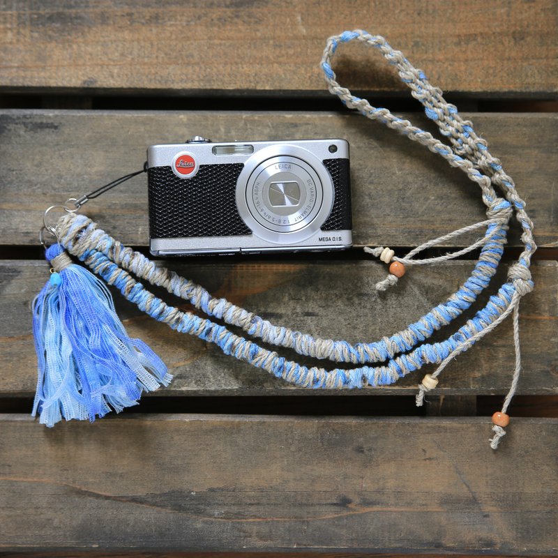 Tape yarn hemp string hemp neck strap blue - ขาตั้งกล้อง - ผ้าฝ้าย/ผ้าลินิน สีน้ำเงิน
