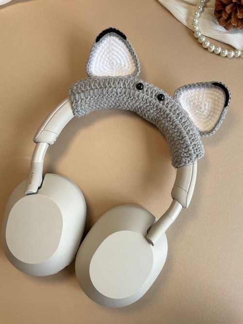 Pawpawcrochet 可愛灰色耳朵原創手工鉤織AirPod Max/索尼 XM5 頭戴式保護套