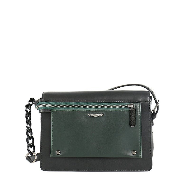 [HANDOS] Pocket Leather Shoulder Bag - Black x Dark Green - Messenger Bags & Sling Bags - Genuine Leather Black