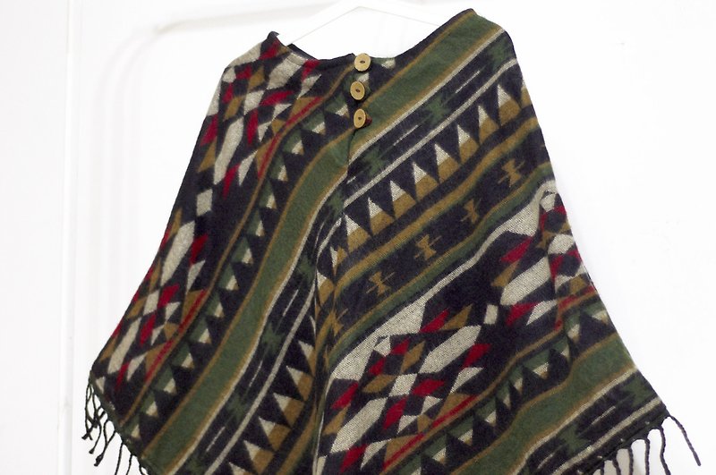 Ethnic Wind Cloak Indian Fringe Shawl Bohemian Cape Cloak Wool Cape - Moroccan Wind - ผ้าพันคอ - ขนแกะ สีเขียว