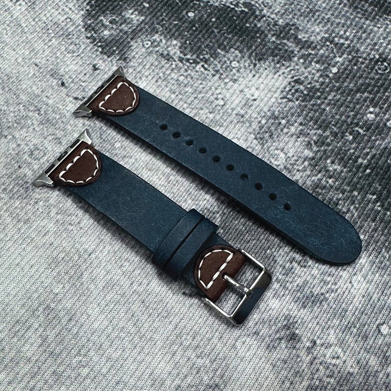 皮革AppleWatch錶帶 - 20mm男女合用 - 客製化禮物 - 包刻字壓字 - 錶帶 - 真皮 藍色