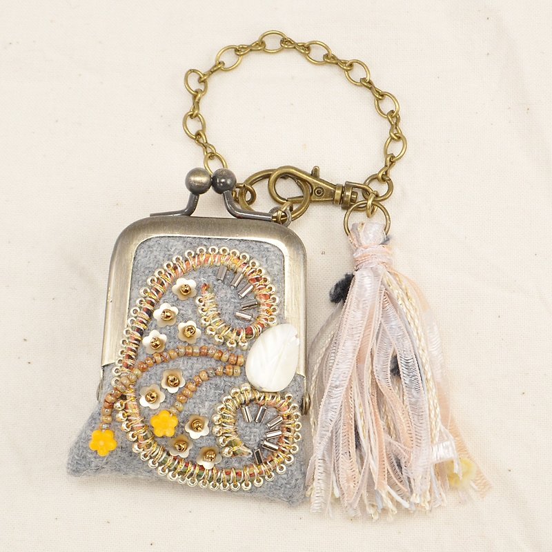 tiny purse for rings and pill,coins,accessories,bag charm purse, gray purse 5 - พวงกุญแจ - ขนแกะ สีเทา