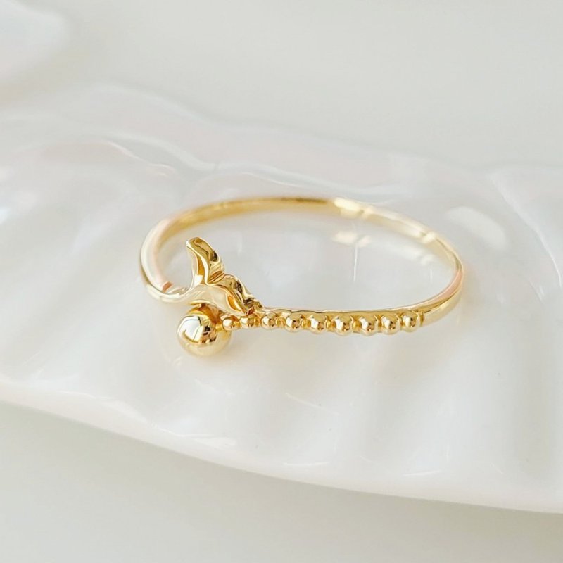 14k whale tail with ball ring - แหวนทั่วไป - โรสโกลด์ สีเหลือง