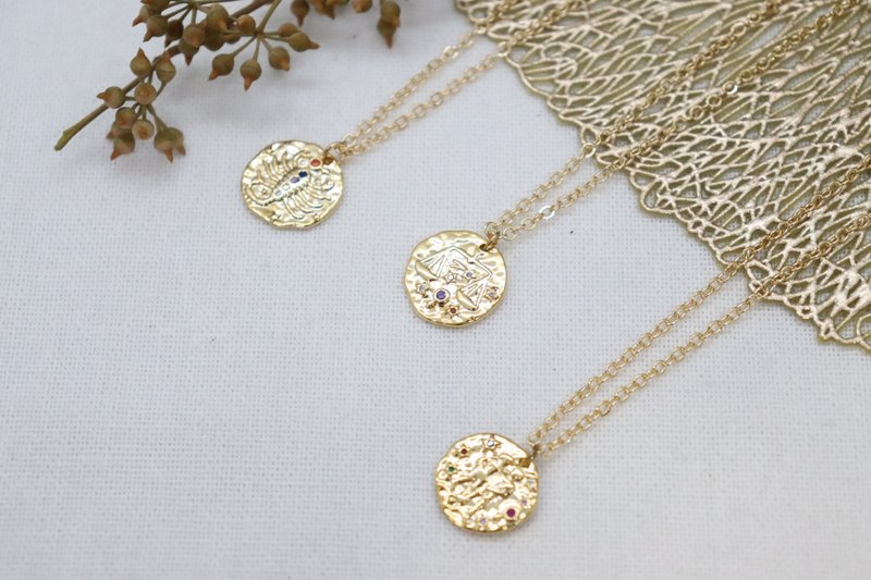Celestial Zodiac Charm Necklace for the Starry-Eyed Dainty Zodiac Constellation - 項鍊 - 其他金屬 金色