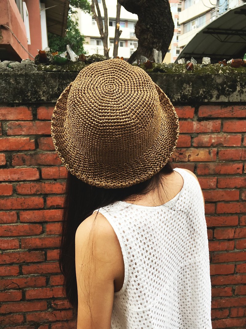 A mother's hand-made hat-autumn paper rope hat-simple round hat / brown - หมวก - กระดาษ สีนำ้ตาล