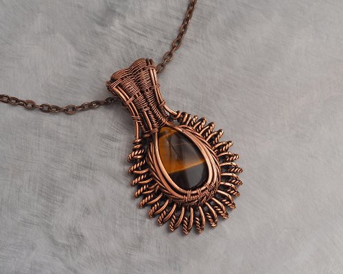 WD15DG Gold Plated Wire Wrapped Tiger Eye Donut Pendant 