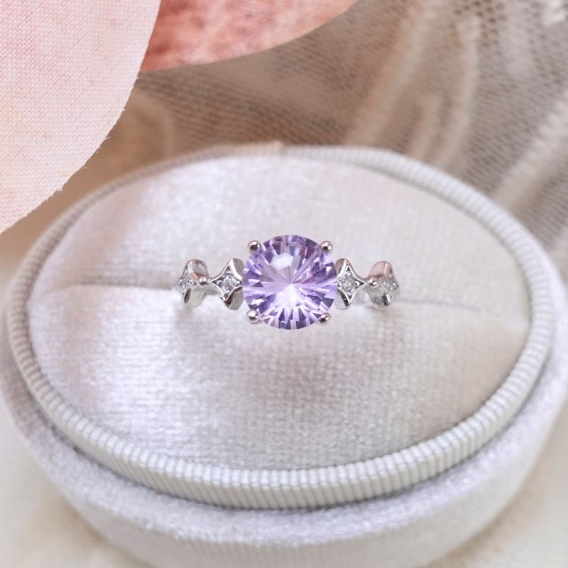 Exquisite fancy cut natural amethyst velvet lilac elegant style lucky crystal sterling silver ring - แหวนทั่วไป - เงินแท้ สีม่วง