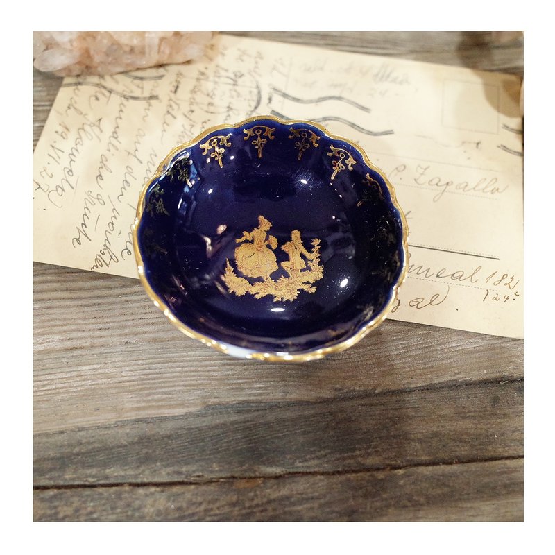 法國老件.瑕疵特價Limoges France鈷藍色金邊小瓷盤.小皿.瓷器 - 其他 - 瓷 