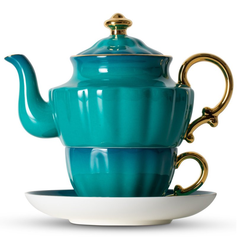 T2 Ombre Opulence 阿拉丁神燈系列 _ 單人杯套組(孔雀綠) - 茶壺/茶杯/茶具 - 瓷 