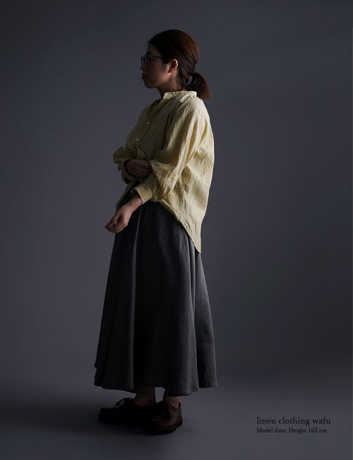 【wafu】 雅亜麻 linen shirt リネンシャツ 薄地 60番手 ハンドワッシャー / 金糸雀色(かなりあいろ) t034a-kou1