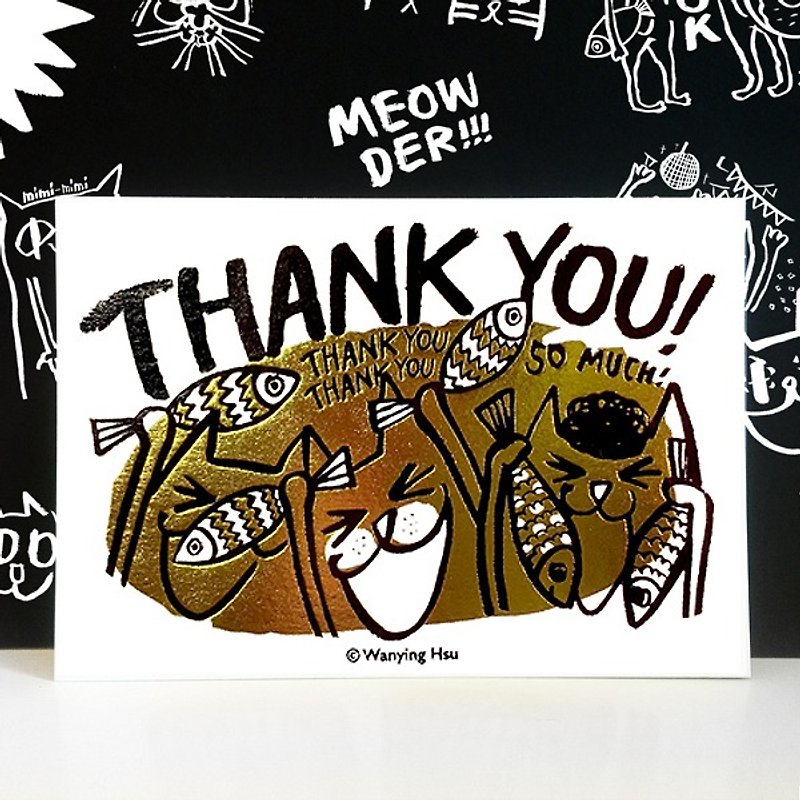 Wanying Hsu cat down postcard "THANK YOU !!" - การ์ด/โปสการ์ด - กระดาษ 