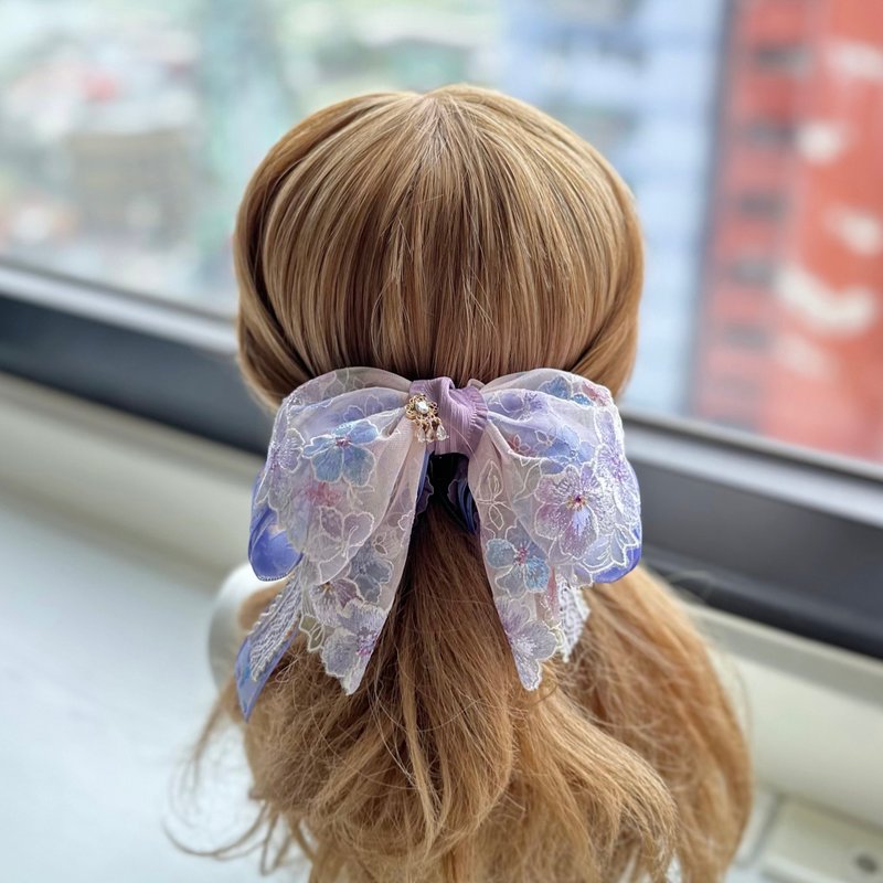 Exclusive double layer lace intersecting banana clip fairy clip - pink orange + purple - เครื่องประดับผม - วัสดุอื่นๆ สีม่วง