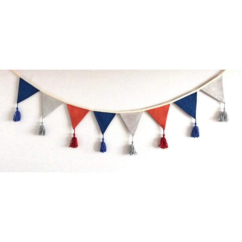 Blue Gray Terracotta Fabric Bunting Banner, Tassel Garland, Fabric Bunting Flags - Wall Décor - Linen Blue