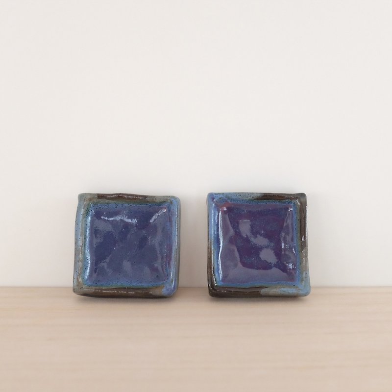  方形豆皿丨小碟丨醬油碟丨紫藍色 - 碟子/醬料碟 - 陶 藍色