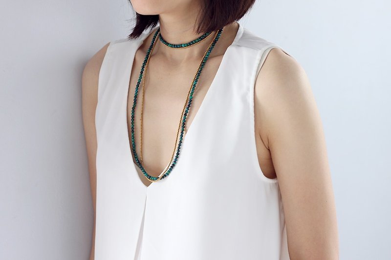 Malachite Stone Tassel Long Necklace Wrap Bracelet - Long Necklaces - Stone Green