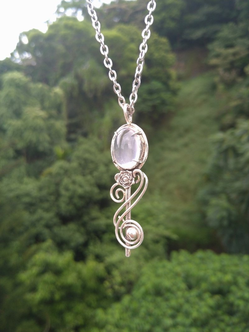 Rose Quartz Wand Sterling Silver Necklace - สร้อยคอ - เงินแท้ 