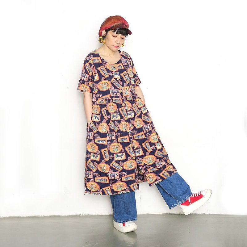 American Cotton Print Umbrella Dress Patio - Original Beast - ชุดเดรส - ผ้าฝ้าย/ผ้าลินิน หลากหลายสี