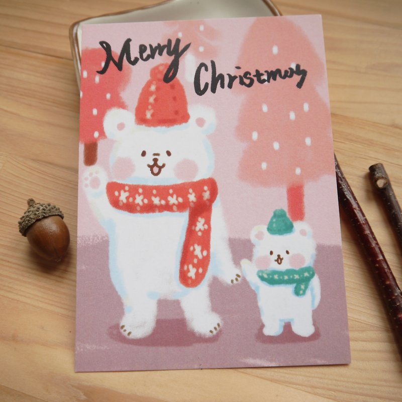 聖誕卡片 / 親子小熊 - 卡片/明信片 - 紙 粉紅色