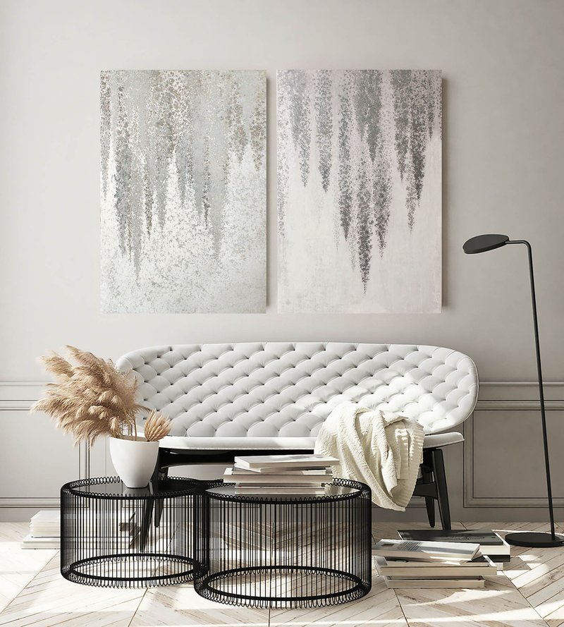 Wisteria Painting | Silver Painting | Floral Acrylic Painting| Silver Wisteria - 壁貼/牆壁裝飾 - 棉．麻 銀色