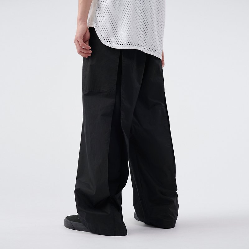 Inverted Pleat Wide-leg Pants - Men's Pants - Cotton & Hemp Black