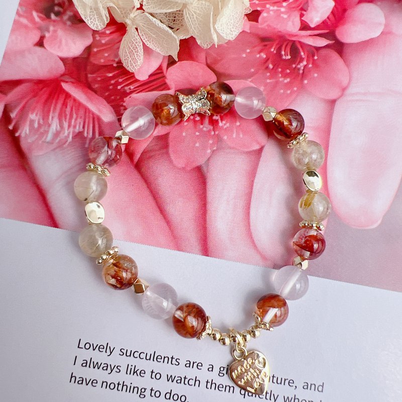 Red Gum Flower | Pink Quartz | Titanium Crystal | Customized Bracelet - สร้อยข้อมือ - คริสตัล 