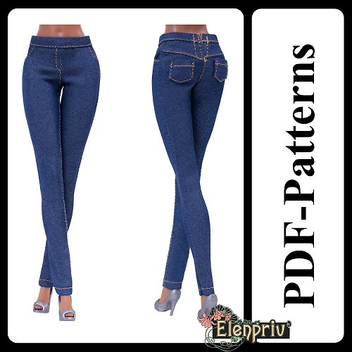 Elenpriv PDF Pattern Denim pants for 11 1/2 Poppy Parker Fashion Royalty MTM barbie