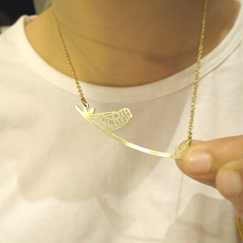 geometric bird with branch necklace - 項鍊 - 其他金屬 橘色