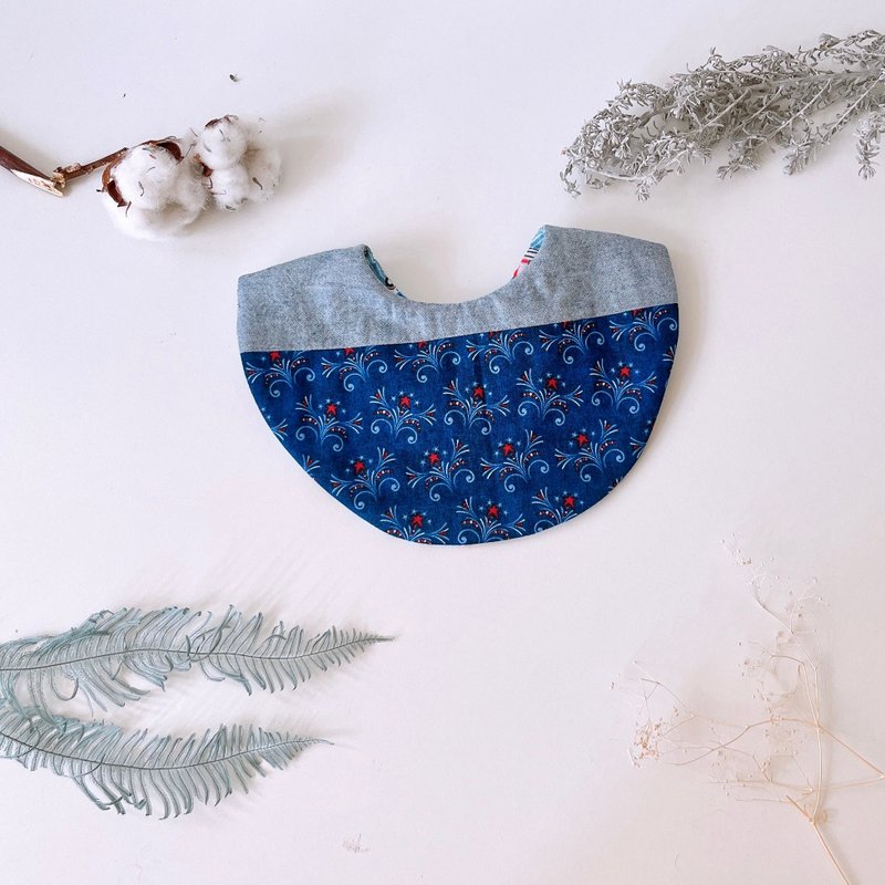 島森家 / 圍兜兜 / 雙面 / 拼接 / 雙釦 / 焰火 - 圍兜/口水巾 - 棉．麻 藍色