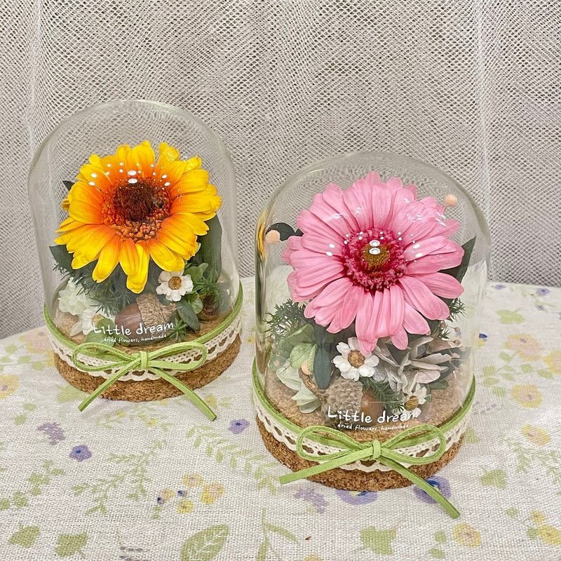 | Small Dreamland Flower Art | Immortal Sunflower Gerbera Glass Vessel Glass Cover Wishing Vase - Dried Flowers & Bouquets - Plants & Flowers White