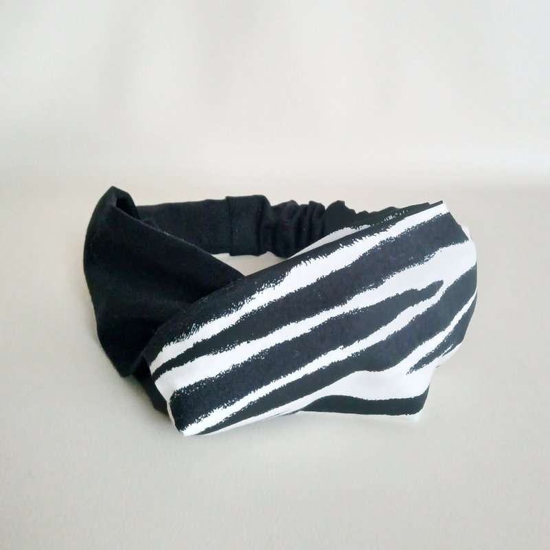 クロスタイプのヘアバンド　ターバン　ゼブラ柄×黒　16 - 髮箍/髮帶 - 棉．麻 黑色