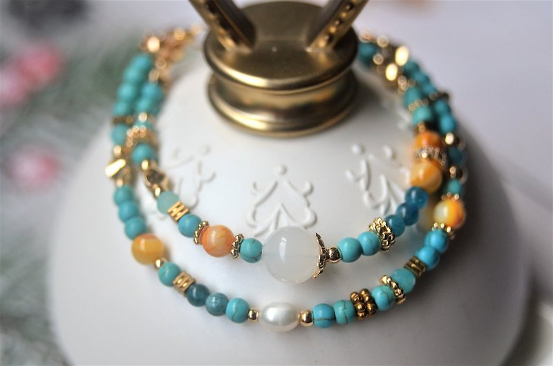 Princess Jasmine - Turquoise, Shell Pearl, Stone, Freshwater Pearl, Stone Breast Milk Jewelry Bracelet - Bracelets - Copper & Brass Silver