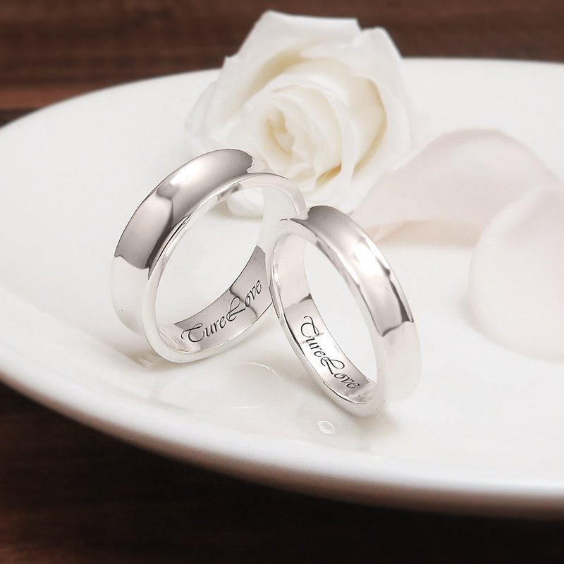 【客製化禮物】極簡內弧對戒組 情侶款 刻字訂製純銀戒指 - 對戒 - 純銀 銀色