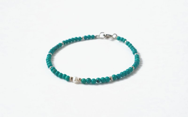 Simplified / Unique - Turquoise Pearl 925 Silver Bracelet - สร้อยข้อมือ - เครื่องประดับพลอย สีเขียว