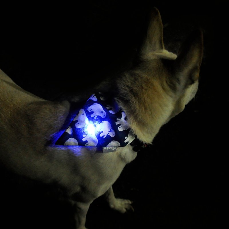 Exclusive and first luminous dog scarf, dog scarf, luminous scarf, luminous polar bear totem - ชุดสัตว์เลี้ยง - ผ้าฝ้าย/ผ้าลินิน สีน้ำเงิน