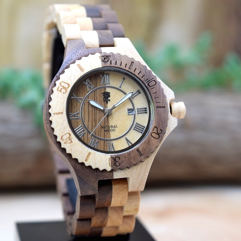 EINBAND Meer Walnut & Maple 36mm Wooden Watch - นาฬิกาผู้ชาย - ไม้ สีนำ้ตาล