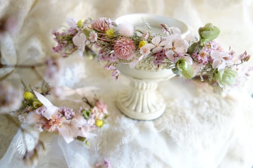 YS乾燥花藝設計 婚禮花飾系列~輕甜花環手腕花組